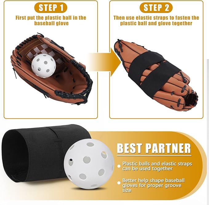 Baseball Glove Break-in kit for Men & Adult, One-Piece Structure Baseball Glove Mallet, Baseball Mitts Wooden Shaping Hammer, Softball Glove Wrap Band, Plastic Practice Ball & Glove Locks