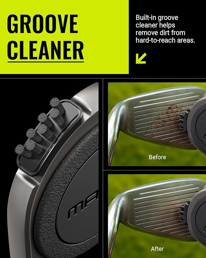 Legato MAG-iT Magnetic Golf Towel with Built-in Groove Cleaner & Sharpener – N52SH Ultra-Strong Magnet, Waffle Microfiber, Carabiner Included – Golf Bag Accessory – Black