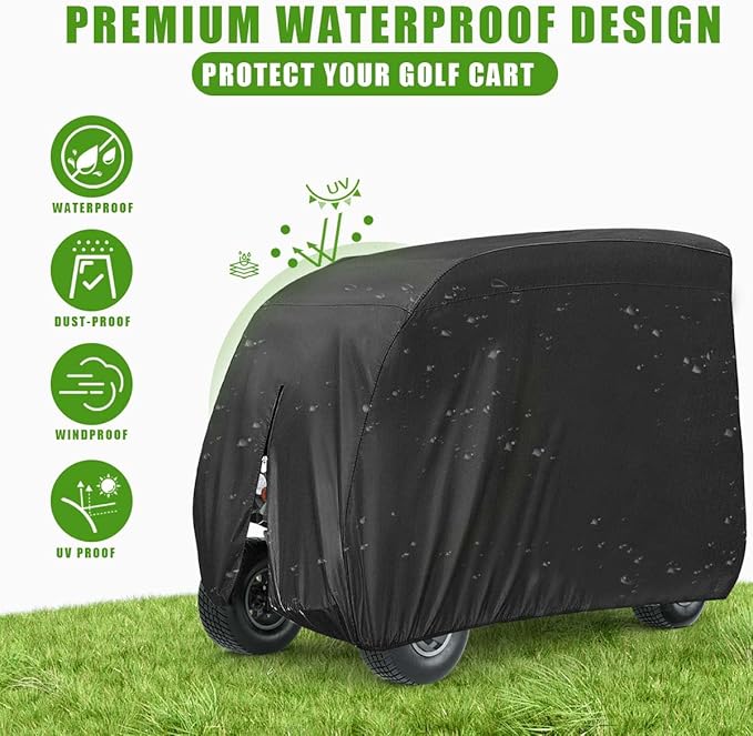 KISEER 4 Passenger 420D Waterproof Golf Cart Cover fits EZ GO Club Car Yamaha, Sunproof Dustproof
