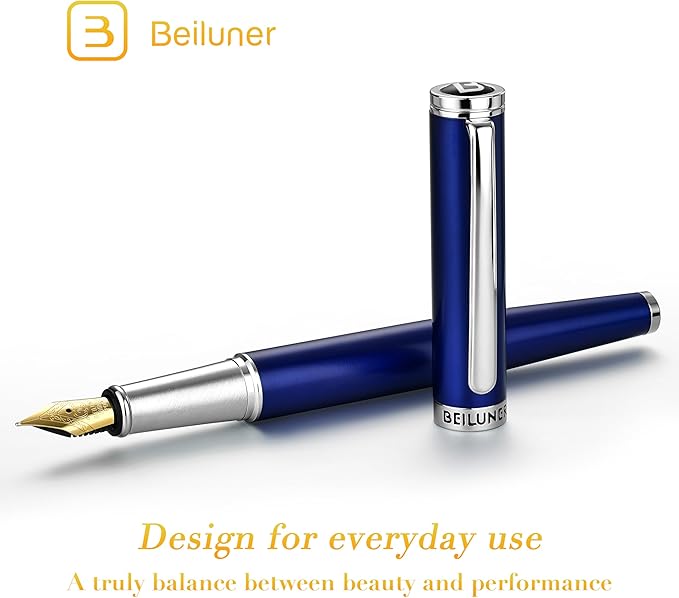 BEILUNER Luxury Fountain Pen Set, Solid 24K Gilded Medium Nib, Modern Classic - Image 2