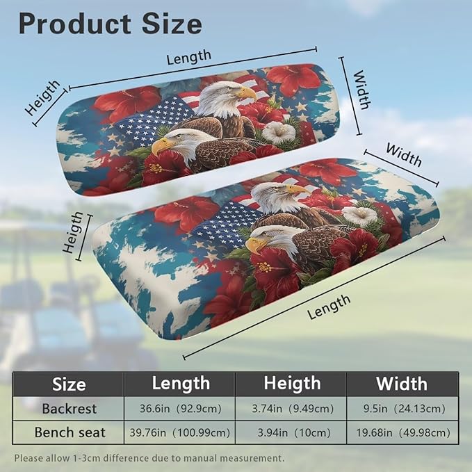 Bulopur Floral Golf Cart Seat Covers 2 Pack Fit for EZGO TXT RXV/Club Car DS Precedent Eagle American Flag Golf Cart Seat Covers for 2 Passenger Carts Soft Breathable Golfcart Seats Blanket Washable