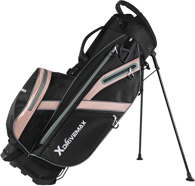 XDriveMax Golf Stand Bag with Accessory Pack, Lightweight 8-Way Top Dividers Golf Bag with Stand, Includes Insulated Cooler Pocket, Dual Strap & Rain Cover