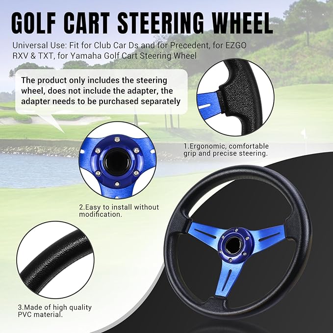 LOSCHEN Golf Cart Steering Wheel Universal Design for Club Car Ds and Precedent EZGO RXV & TXT, for Yamaha Golf Cart Steering Wheel