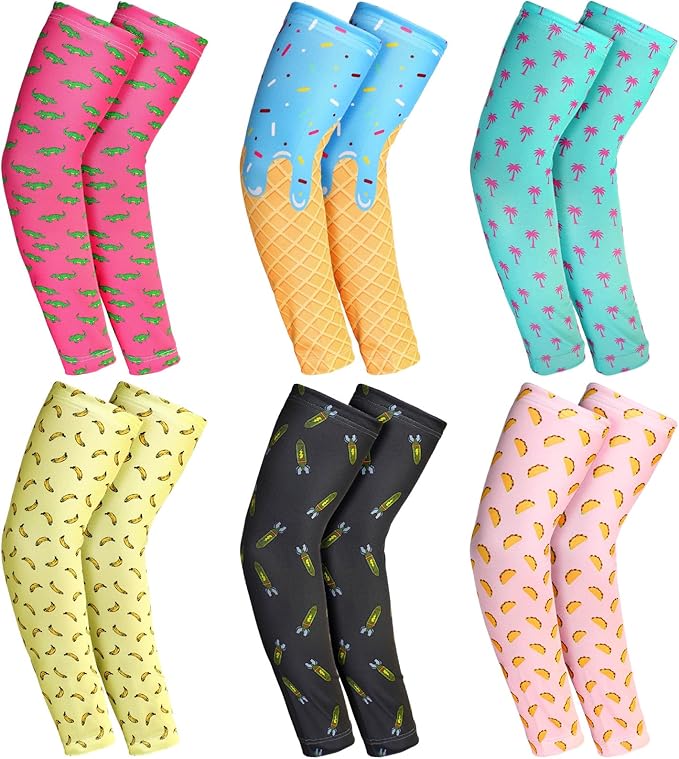 6 Pair Baseball Arm Sleeves Ice Cream Drip Palm Tree Sun Protection Youth Breathable Cooling Sleeve