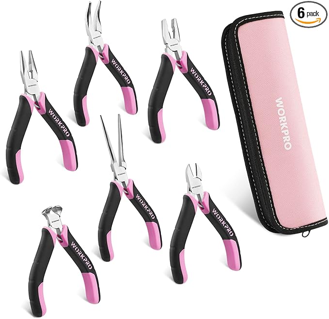 WORKPRO 6-Piece Mini Pliers Set, Needle Nose, Long Nose, Bent Nose, End Cutting by WORKPRO