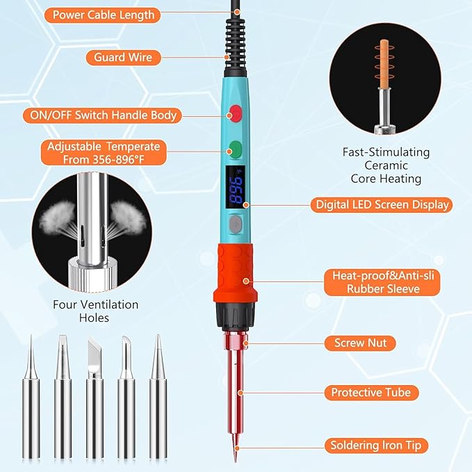 Soldering Iron Kit, 90W LED Digital Soldering Gun kit - Image 2