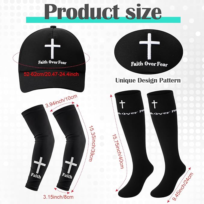 4 Pcs Christian Faith Cross Baseball Guard Accessories Include Christian Sliding Mitt Faith Arm Sleeve Cross Baseball Hat and Religious Socks Left/Right Hands - Hand and Wrist Protection