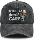 Pool Hair Don't Care Hat for Men Women, Funny Adjustable Cotton Embroidered Flamingo Pool Baseball Cap