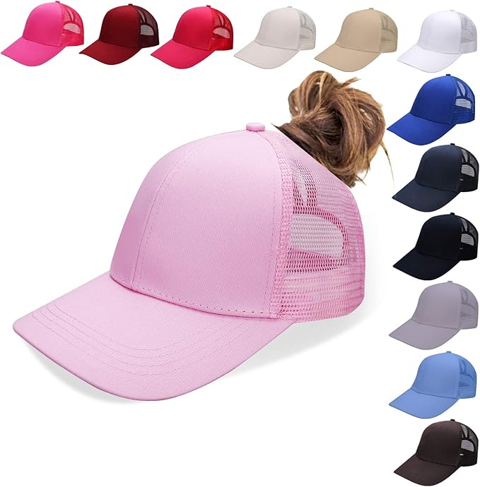 Criss Cross Hat Washed Distressed Baseball Cap Ponytail Hat High Messy Bun Ponycap for Women