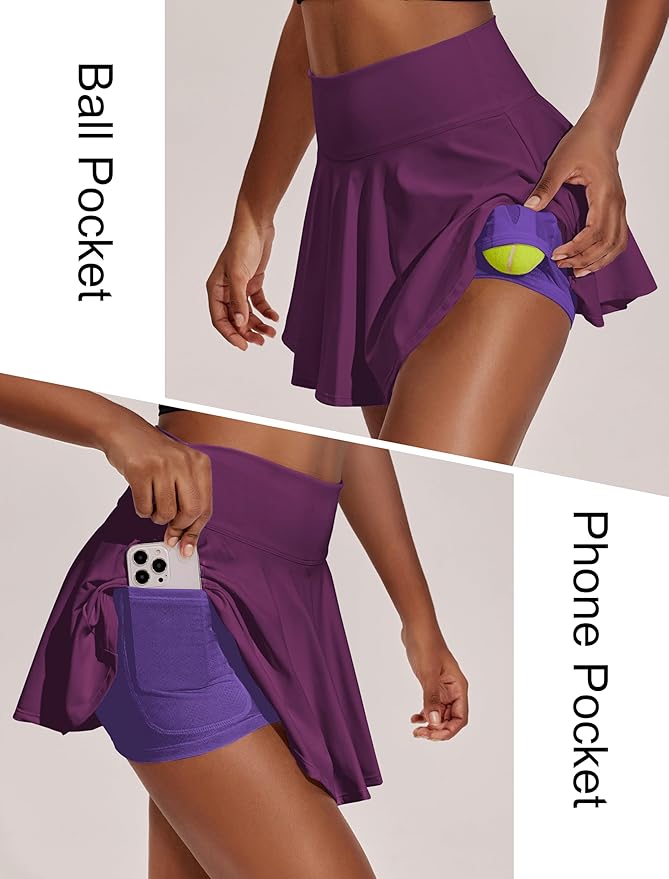 PINSPARK Womens Tennis Skirt Pleated Athletic Skirts with Pockets Shorts High Waisted Golf Skort for Workout Pickleball