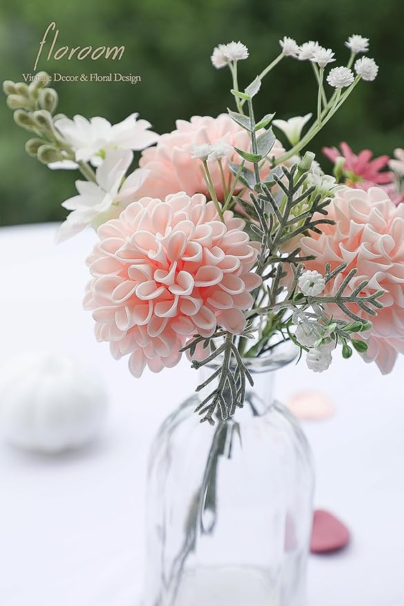 Floroom Artificial Dahlia Flowers 25pcs Real Looking Blush Foam Fake Roses - Image 3