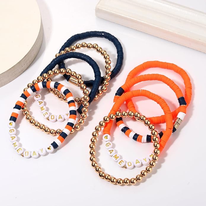 NLCAC 9 Pack Game Day Bracelets Stackable Heishi Beaded Stretchy Bracelet Preppy Jewelry Baseball Football Team Bracelets Sports Fan Accessories Gifts