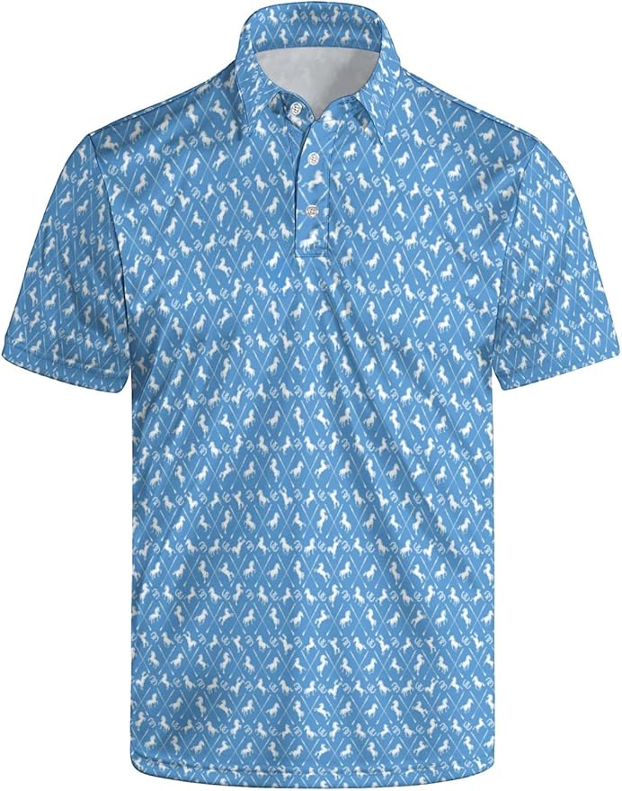HUURAY Funny Golf Polos for Men Funny Print Short Sleeve Shirts Quick Dry Polo Shirts Hawaiian Shirt Performance Golf Outfits