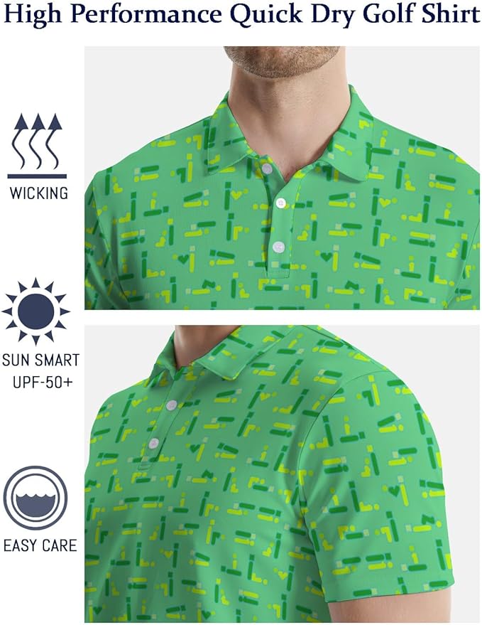 HUURAY Funny Golf Polos for Men Funny Print Short Sleeve Shirts Quick Dry Polo Shirts Hawaiian Shirt Performance Golf Outfits