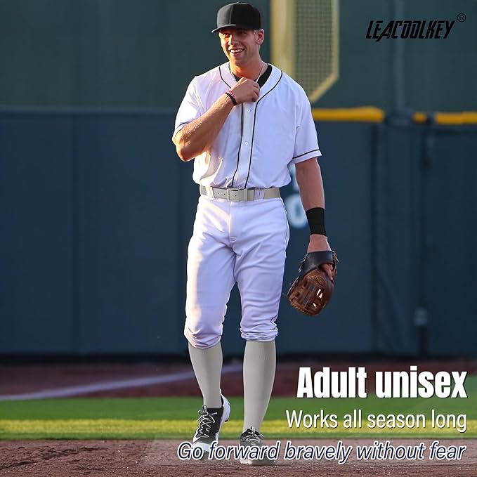 LEACOOLKEY Baseball Belt and Socks Combo Set Adjustable Softball Socks and Elastic Belt for Youth and Adult