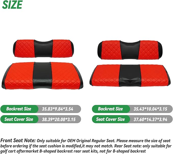 XUANYUDG0769 Golf Cart Front and Rear Seat Covers for EZGO RXV 2008-up OEM Ordinary Front Seat and Aftermarket Common Rear Seat Kits, No Stapler Vinyl Leather Diamond EZGO RXV Seat Covers