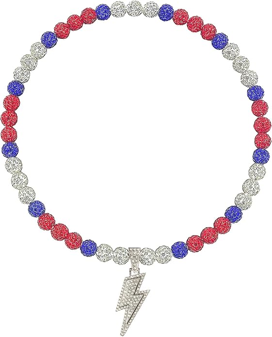 Baseball Necklace for Men 16/18/20 Inch Bling Ice Collection Lightning Bolt Pendant Necklace for Women Rhinestone Clay Beaded Discoball Accessories Gifts for Baseball Team Players Lovers