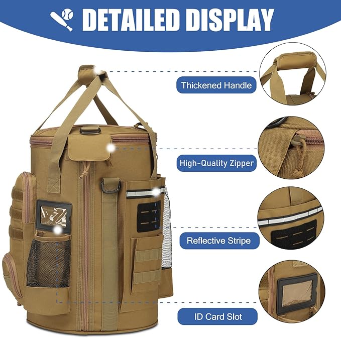 Baseball Bucket Bag 6 Gallon Bucket Cover Organizer w/Padded Seat tactical Softball Coaches Bag for Balls, Bat, Gloves, Scoreboards