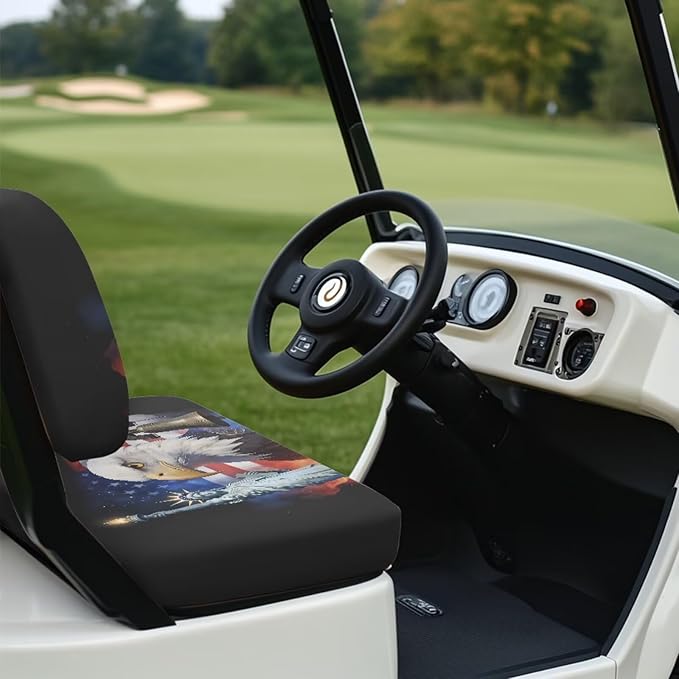 Yewatlles 250th Eagle Golf Cart Seat Covers 2 Piece Set Universal Golf Cart Seat and Backrest Covers Funny Golf Cart Accessories for Women Men Easy to Install