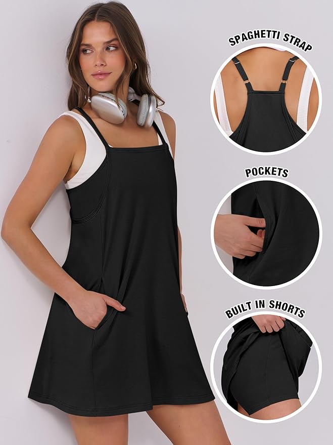 ANRABESS Women Summer Dress 2026 Beach Vacation Outfits Tennis Athletic Workout Romper Dress Built in Shorts Travel Clothes