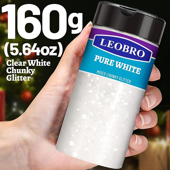 LEOBRO White Glitter, 160g/5.64oz Clear White Chunky Glitter - Image 2