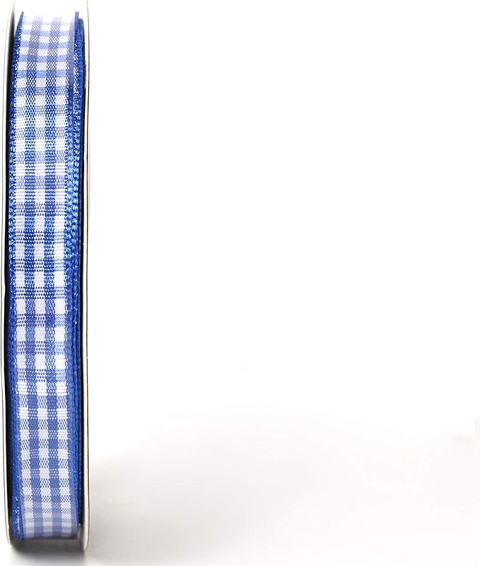 Ink Blue Gingham Plaid Checked Ribbon 25 Yard Each Roll 100% Polyester - Image 7