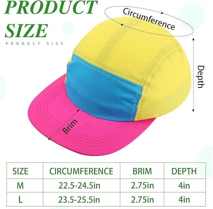 Cindeer 80s 90s Neon Hat Nylon Cap Retro Adjustable Cap for Women Men 80s Costumes Accessories 90s Theme Party