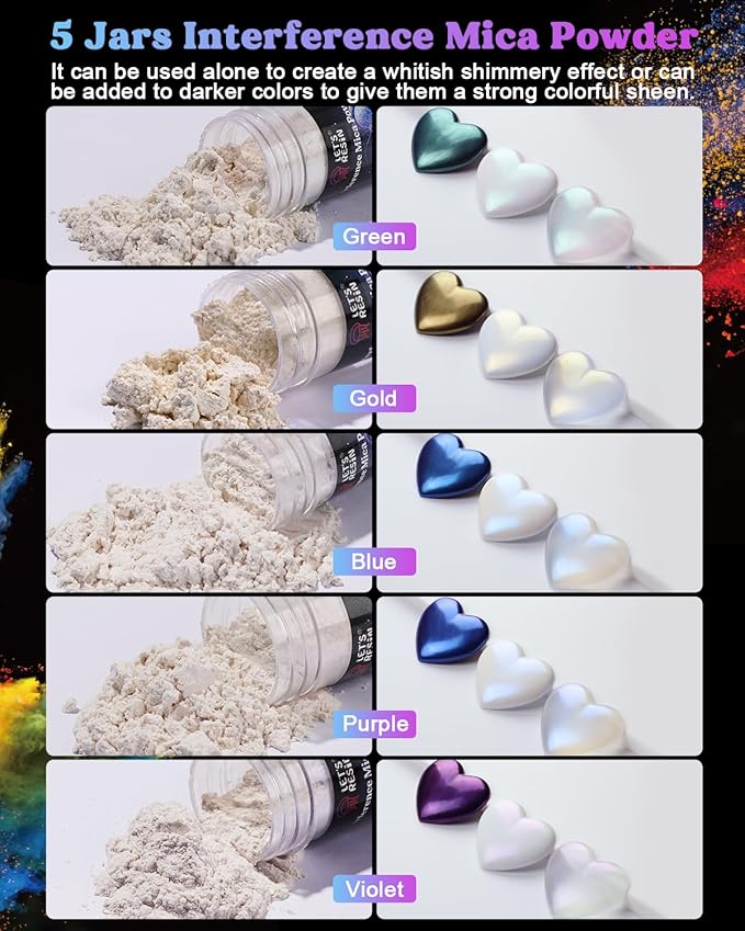 LET'S RESIN 60 Colors Mica Powder, Natural Pearlescent Pigment Powder - Image 4
