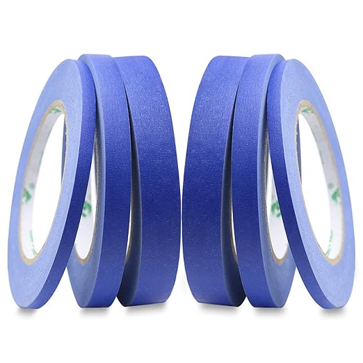 BOMEI PACK 6Pack Blue Painters Masking Tape, 1/4” 1/2” 3/4” X 60yds Multi Size by BOMEIPACK