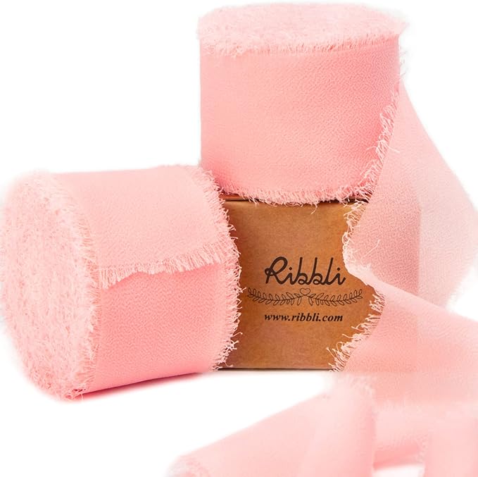 Ribbli Light Pink Chiffon Ribbon 1-1/2 inch x 20 Yard Handmade Fringe Chiffon by Ribbli