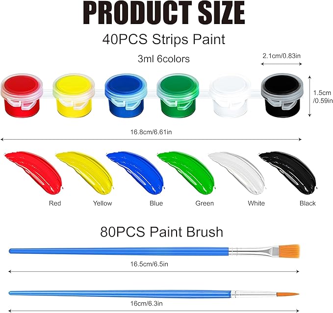 40 Pack 6 Colors Mini Acrylic Paint and Brushes Set - Image 2