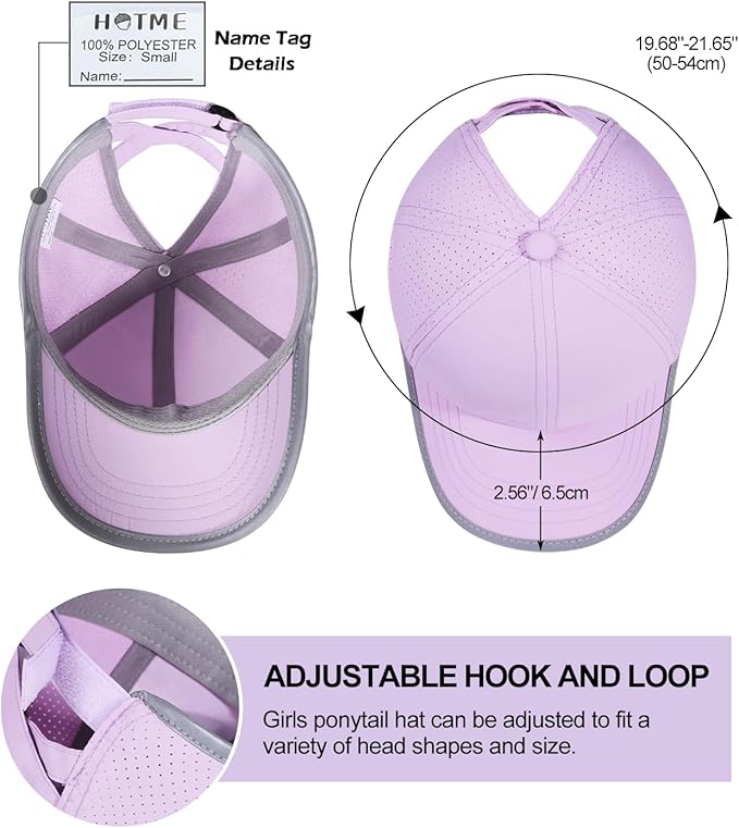 Little Girls Reflective Baseball Cap Criss Cross Ponytail Hat Kids Quick Dry Mesh Summer Sports Hat for Toddler Ages 3-8