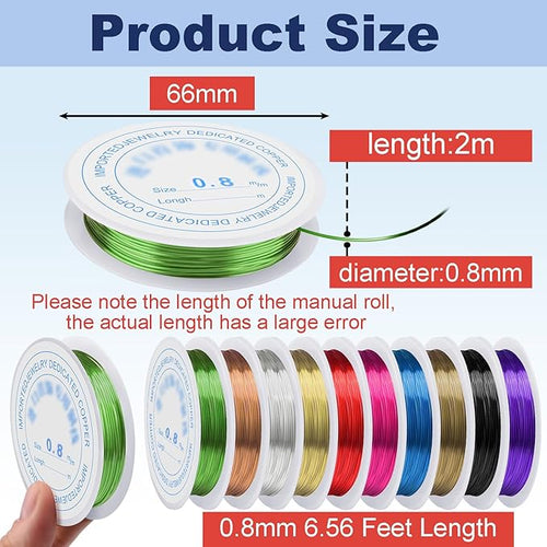 0.8 mm Dia. 10 Rolls Copper Jewelry Wire, 10 Assorted Colors Beading Wire - Image 2