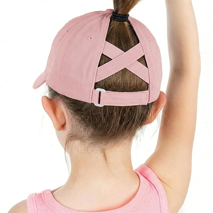 Baseball Caps for Girls Kids Cute Graphic Ponytail Hat Trucker Fashion Acid wash Hats Fun Adjustable Criss Cross Cap