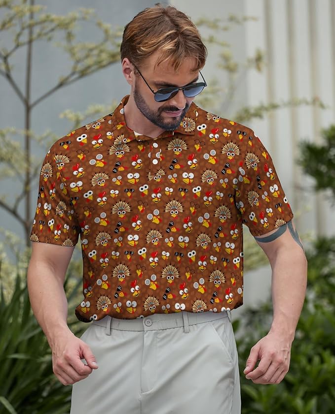 HUURAY Funny Golf Polos for Men Funny Print Short Sleeve Shirts Quick Dry Polo Shirts Hawaiian Shirt Performance Golf Outfits