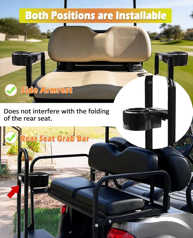 Universal Golf Cart Cup Holders, 2Pack Upgraded Waterproof Drink Holder with Phone Holder, No Drilling Space-Saving Golf Cart Accessories for EZGO Club Car Yamaha, Fits 1"-1.25" Square Tube & Grab Bar