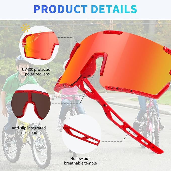 YDAOWKN Kids Sunglasses Youth Baseball Sunglasses Boys Girls Softball Cycling UV400 Protection Sports Goggles