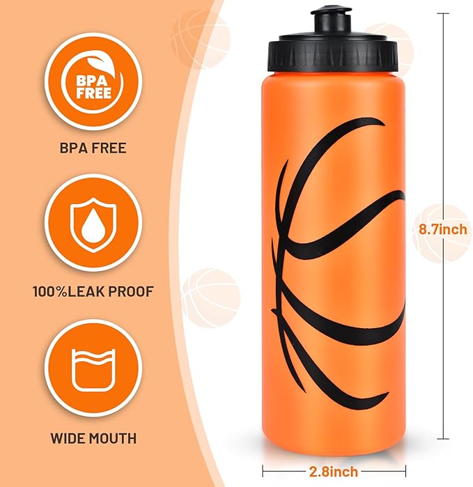 Basketball Party Favors, 12 Pack Basketball Water Bottles with 300 PCS Stickers, 20 oz Sports Squeeze Bottle, BPA-Free Reusable Water Bottles Bulk for Boys, Gifts For Team