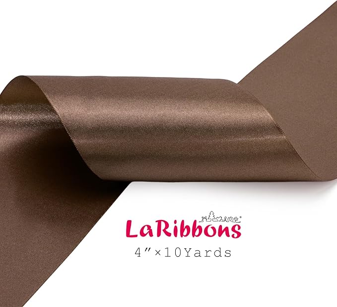 LaRibbons Brown Satin Ribbon 4 Inch 10 Yards Double Faced Luxury Mocha Silk - Image 5