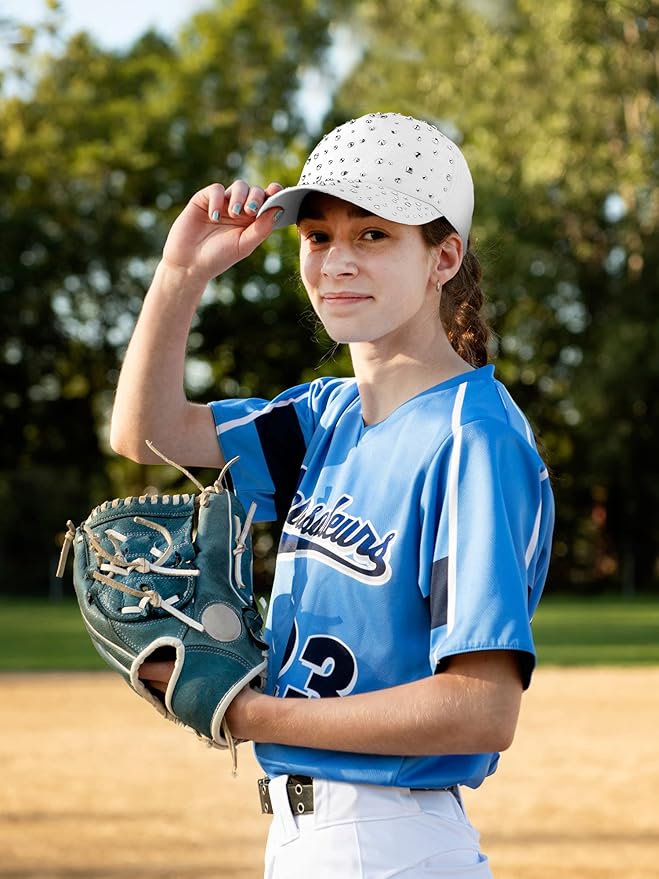 Loopeer 2 Pcs Adjustable Breathable Rhinestone Baseball Cap for Women Men Sequins Casual Sports Cap Rhinestone Hat