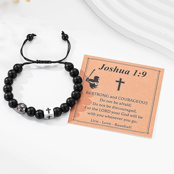 Soccer/Football/Basketball/Baseball Bracelet for Boys, Cross Beaded Bracelet Gifts for Men Boys Teen Son Grandson Players Team Fan Brother Nephew,Graduation Gifts