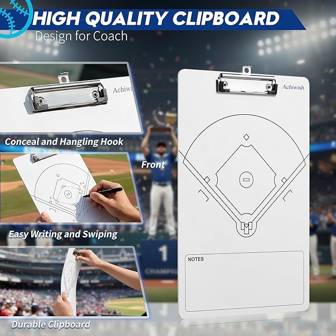 Baseball Lineup Board, Premium Baseball clipboard for Coaches, Waterproof Softball Lineup Boards for Dugout, Double-Sided Softball Lineup Board for Dugout with Tactics Field & Lineup Planner