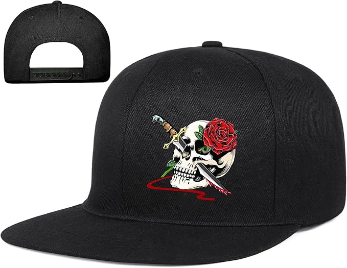 Snapback Hats for Men Flat Bill Hats for Men Black SkullHat Flat Brim Hat Fitted Hats Baseball Caps