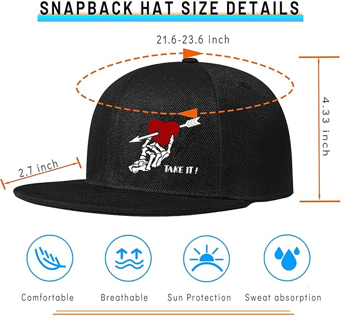 Snapback Hats for Men Flat Bill Hats for Men Black SkullHat Flat Brim Hat Fitted Hats Baseball Caps