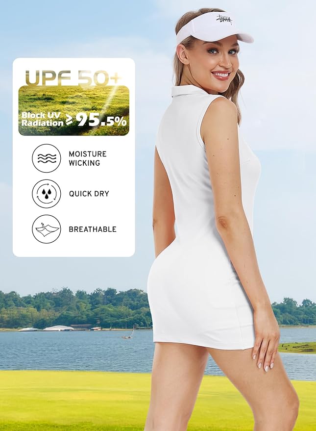 Hiverlay Golf Dresses for Women with Shorts and Pockets, V-Neck Short Sleeve Tennis Dress, Workout Athletic Dresses