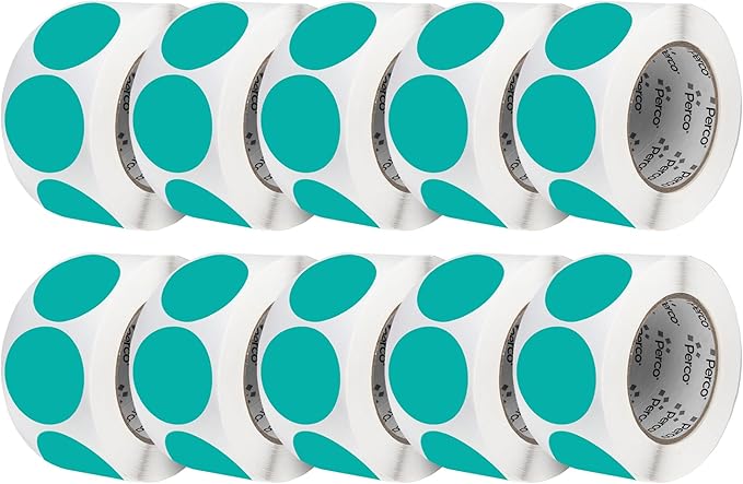 Perco Teal 3-Inch Perforated Circle Dot Sticker Labels — 10 Rolls, 000 Round by Perco