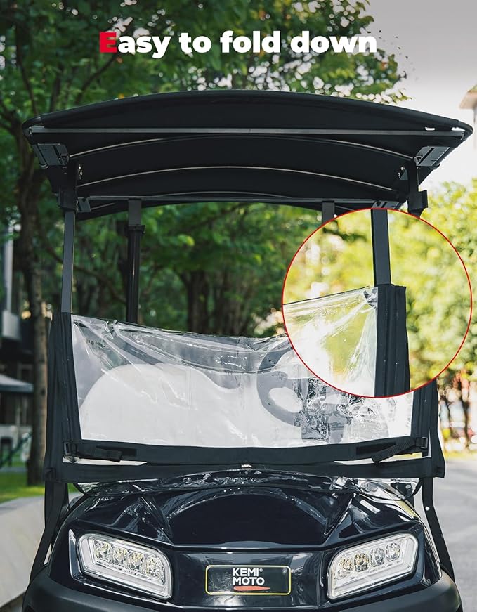 KEMIMOTO Foldable Golf Cart Windshield Compatible with Club Car DS, Tempo, Precedent, Portable Lightweight PVC Golf Cart Windshield