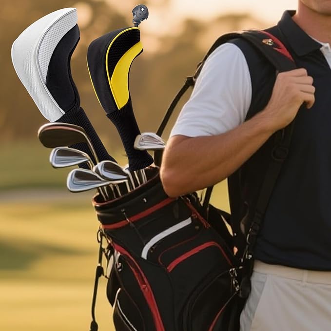 Golf Club Head Covers for Woods 3/4/5/6 Pieces Long Neck Mesh Sports Golf Club Headcovers Set with Interchangeable No. Tags 3 4 5 6 7 X Golf Accessories for Men Women