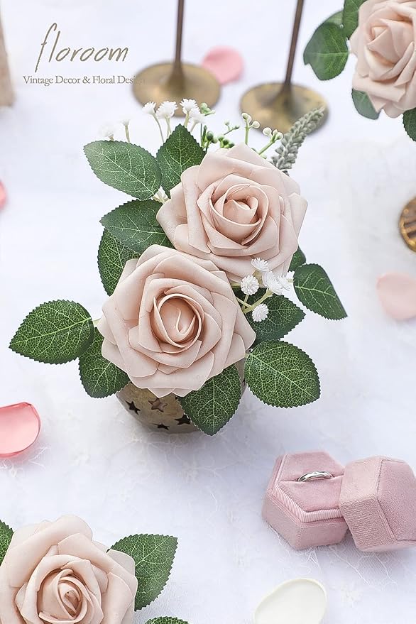 Floroom Artificial Flowers 25pcs Real Looking Nude Foam Fake Roses - Image 4
