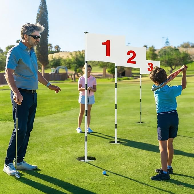 Golf Flag Stick 6ft, 3 Set Putting Green Flags with Hole Cup & Flagstick, Numbered Pin Flags for Backyard Yard Driving Range Chipping Green, Practice Accessories Gift for Men(White)